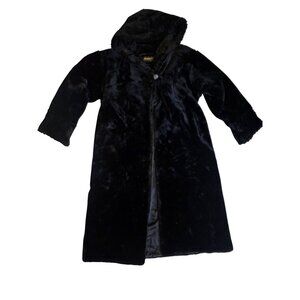 Vintage Monterey Fashions Womens Black Faux Fur Full-Length Hooded Coat Size Med
